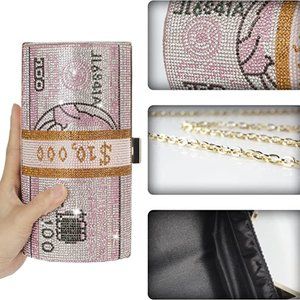 Evening Handbags Crystal Money Bag Purse Diamond Bling Clutches for Wedding